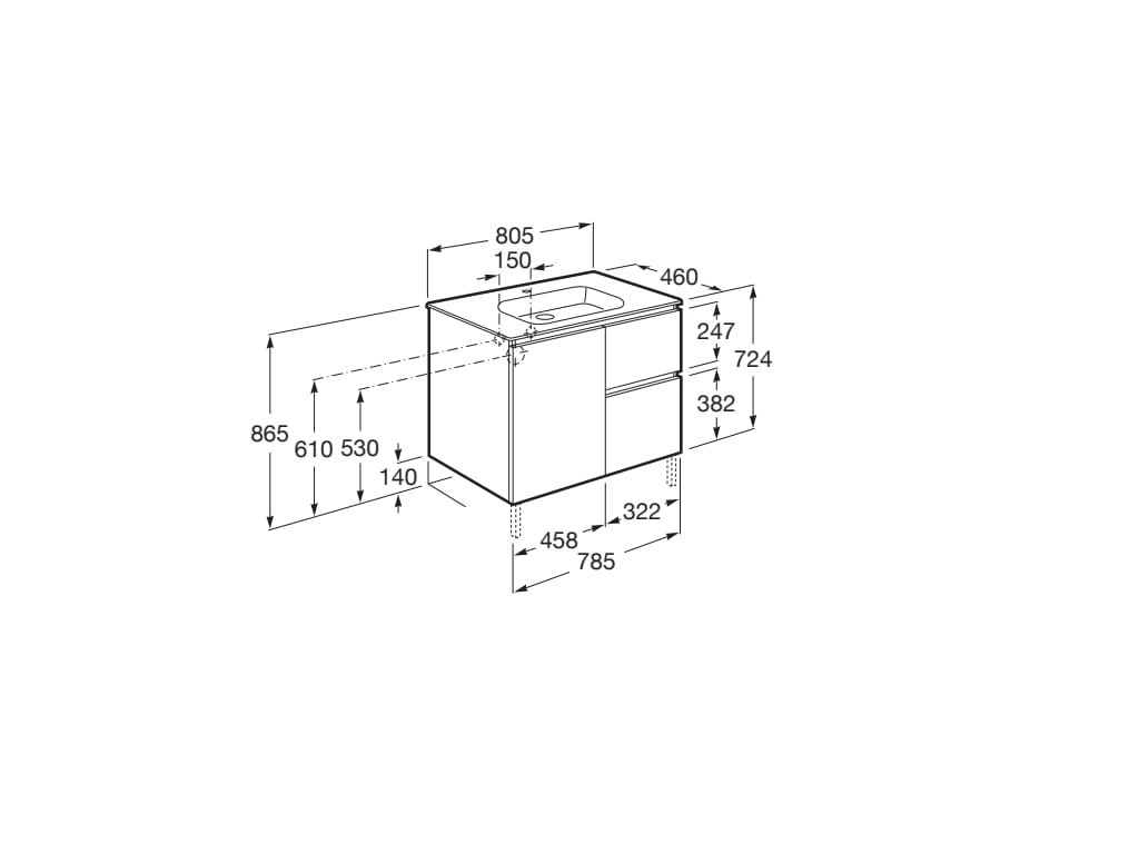 Roca Anima Vanity Unit & Basin 1000mm - Textured Grey - Image 2