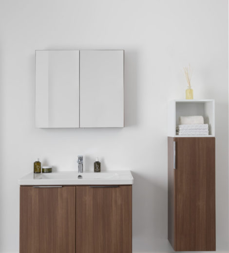 Vitra Ecora 900mm 2 Door Vanity Unit, Basin & Storage Unit - Dark Oak